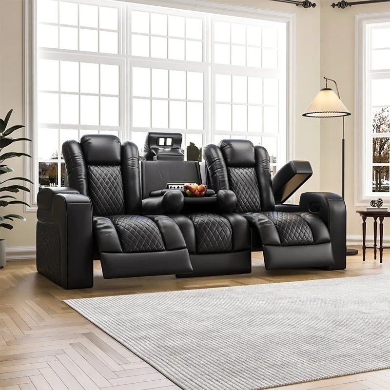 Home Cinema Furniture - Luxury Theater Furniture Black Color 3seater