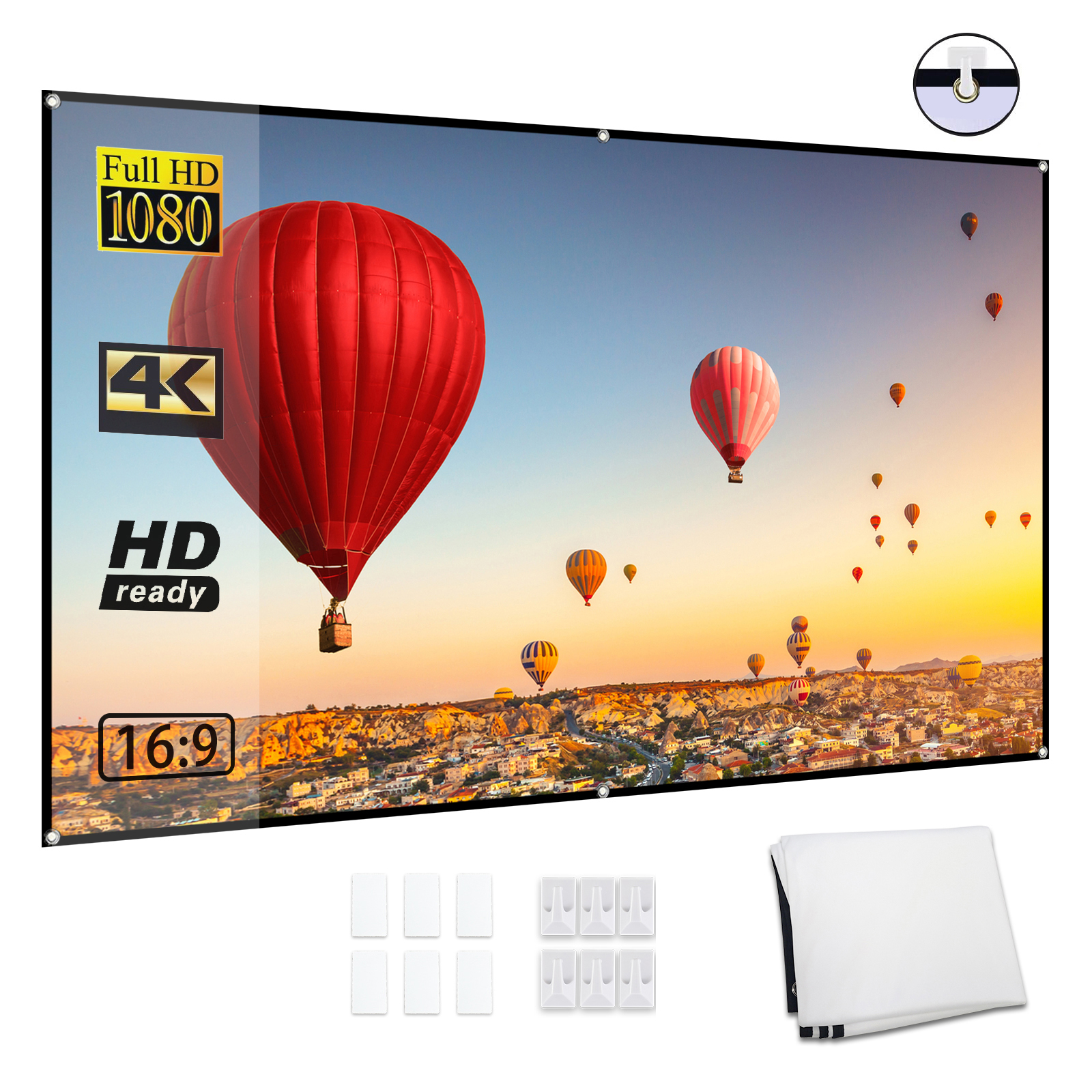 Home Cinema Projector Screen - 80-inch Portable HD Projector Screen 16:9