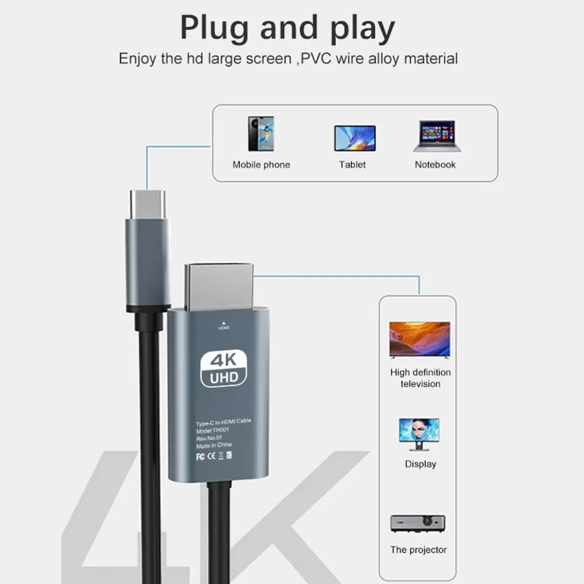 4K USB-C to HDMI 60Hz Cable 2M - Home Cinema Projector Screen のレビューと価格